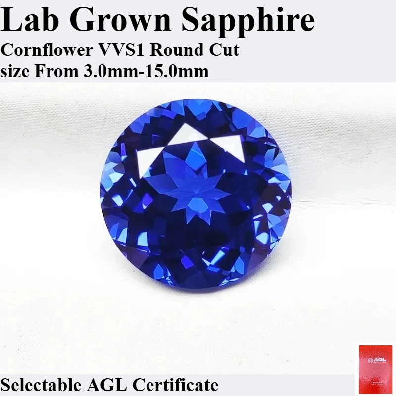 

Lab Grown Sapphire Royal Blue Color Round Shape Charm Gemstones for Diy Jewelry Making Material Selectable AGL Certificate