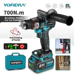 YOFIDRA 700N.m Brushless Electric Drill Screwdriver 20+3 Torque Cordless Ice Breaking Loose Soil Tools For Makita Battery Pin