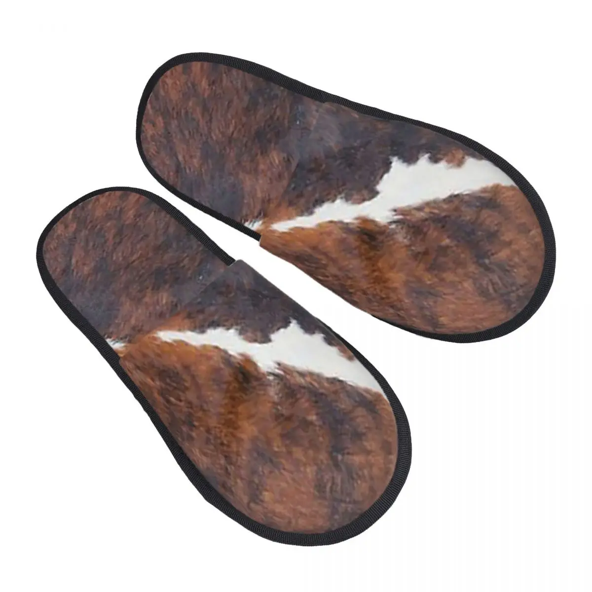 Stylish Cow Fur Cowhide Texture Cow Skin Print Patter Slippers Memory Foam Warm Soft Women House Slipper Indoor Fluffy Shoes