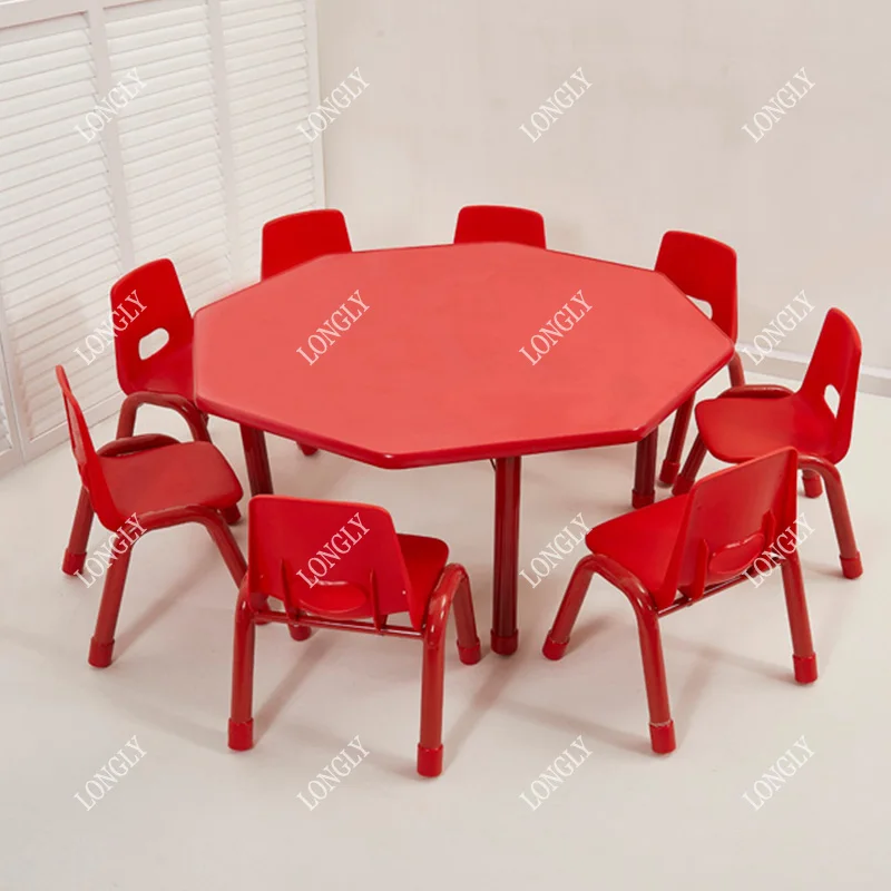 Pre School Furniture Kindergarten Adjustable Children Desk Kids Octagon Table With Chairs