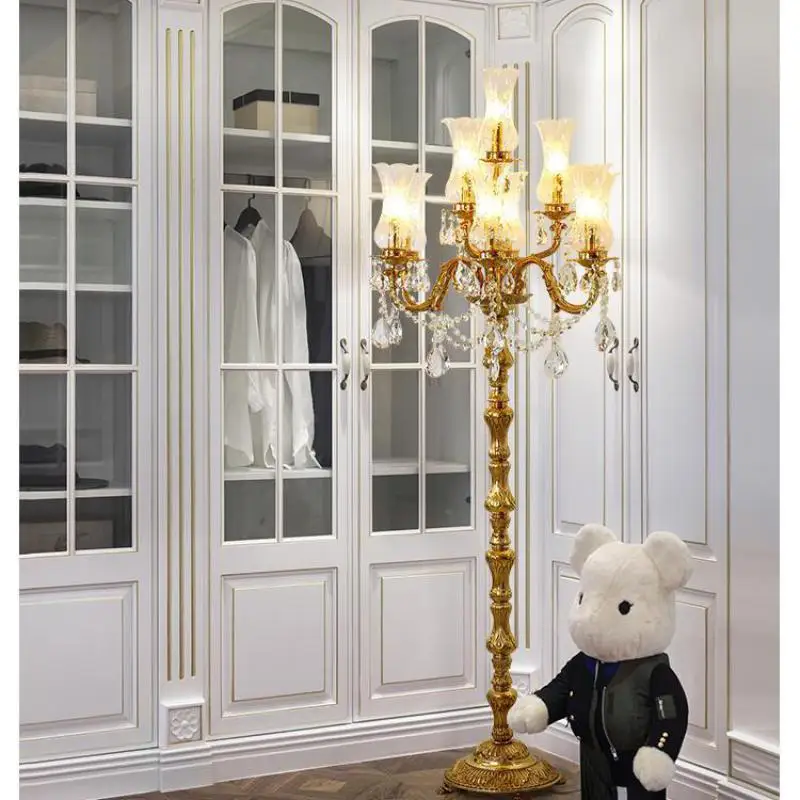 All Copper large Luxury LED Crystal Floor Lamp Glass cover huge wedding led floor light for Living Room hotel Foyer decoration