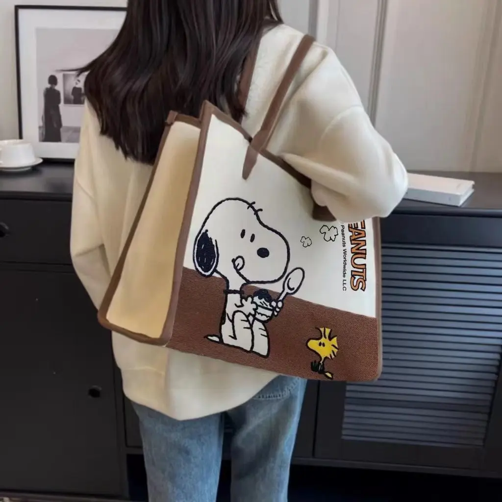 Snoopy Woodstock Cartoon Große Kapazität Schulter-Pendler-Tragetasche Kreative Animationstasche für Studenten Handliche Canvas-Tasche – Detail 4