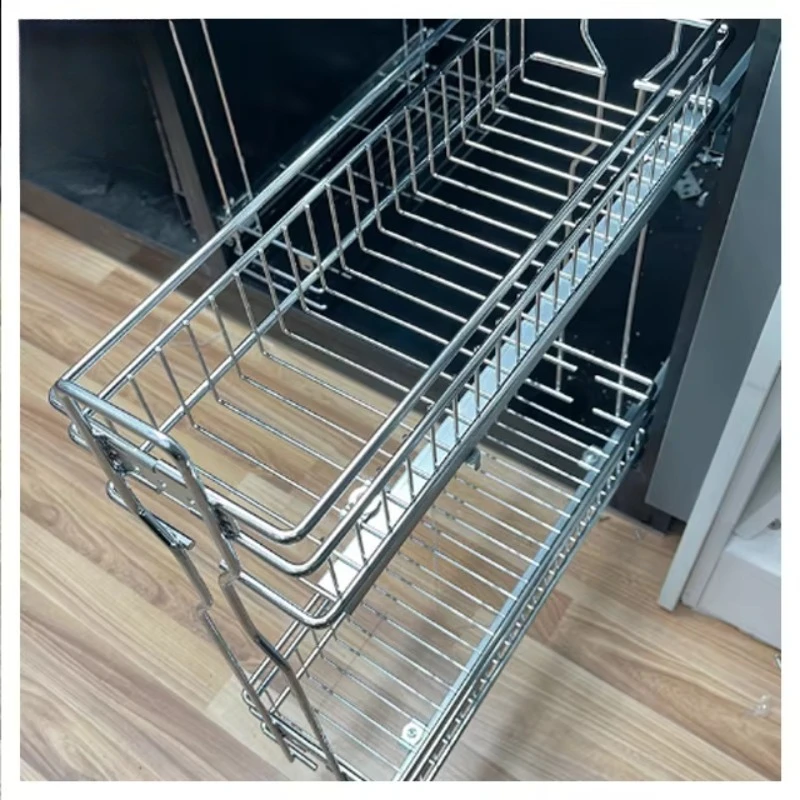 Modern Stainless Steel Kitchen Organizer Pull-Out Cabinet Storage Basket