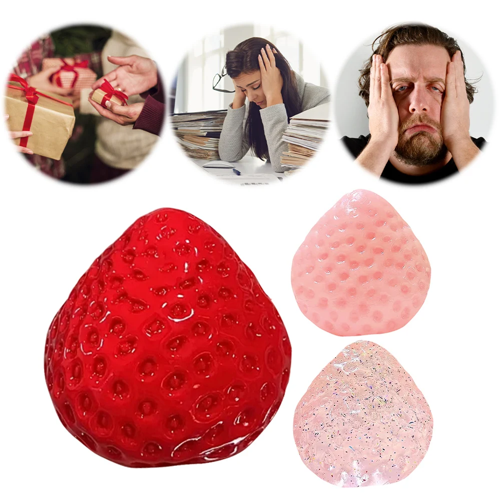 Kawaii Squishies PVC Toy Slow Rebound Big Strawberry Taba Squishies Toy Reusable Strawberry Sensory Toy for Stress Relief