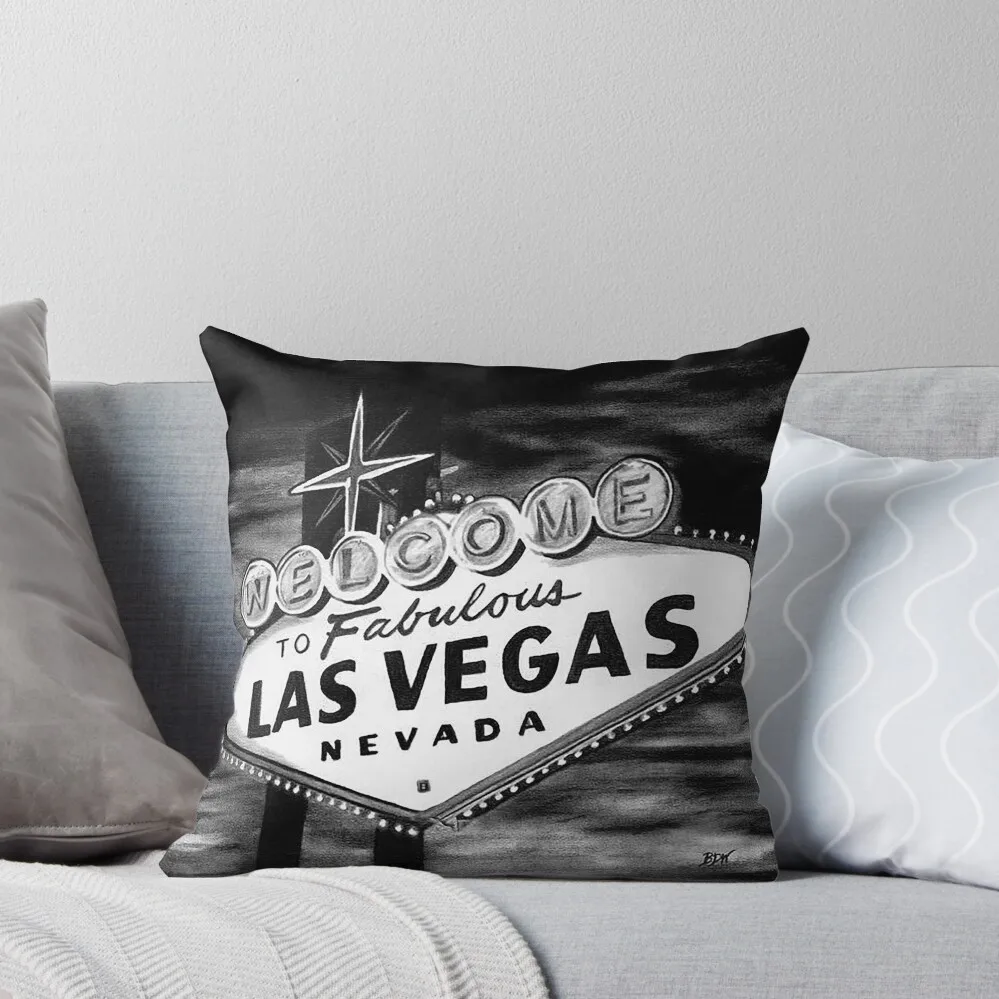 Welcome to Las Vegas, Las Vegas Sign, Fabulous Neon Black and White Vegas Sign Throw Pillow