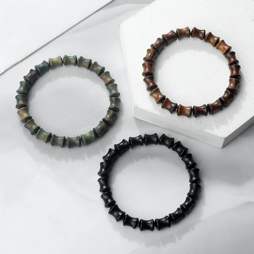 New Wooden Beaded Bracelet Women Men Vintage  Bamboo Shape Sandalwood Black Rosewood Beads Braided Bangles Friends Lucky Jewelry