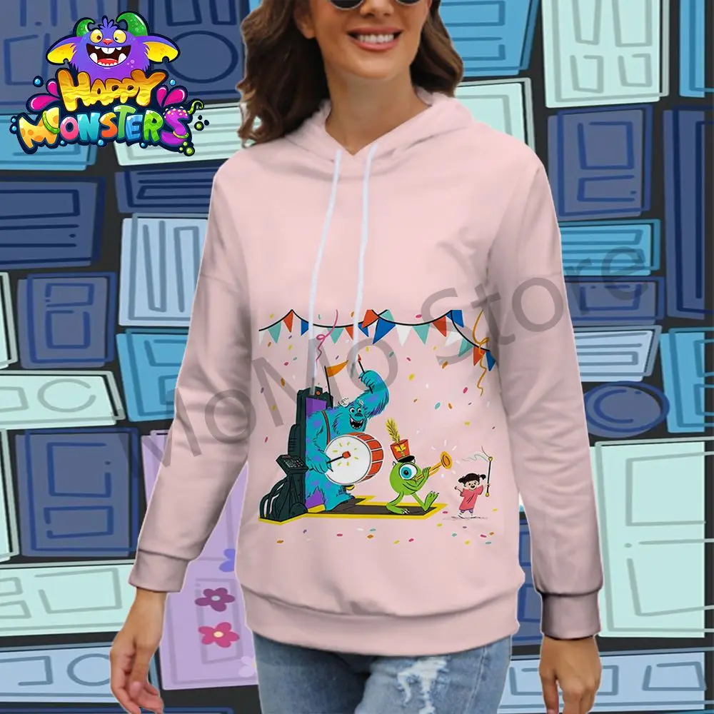 Women's Hoodies Men's Disney Monsters Inc. Kawaii Leisure S-3XL High Quality Black Hoodie Y2k Long Sleeve New Lovely 2024