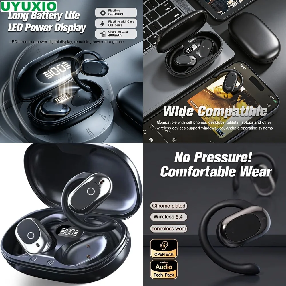 Wireless Headset and Headphones featuring ENC Mic BT 5.4 90° Rotatable Hook 16mm Bass IPX5 LED Display for Business.