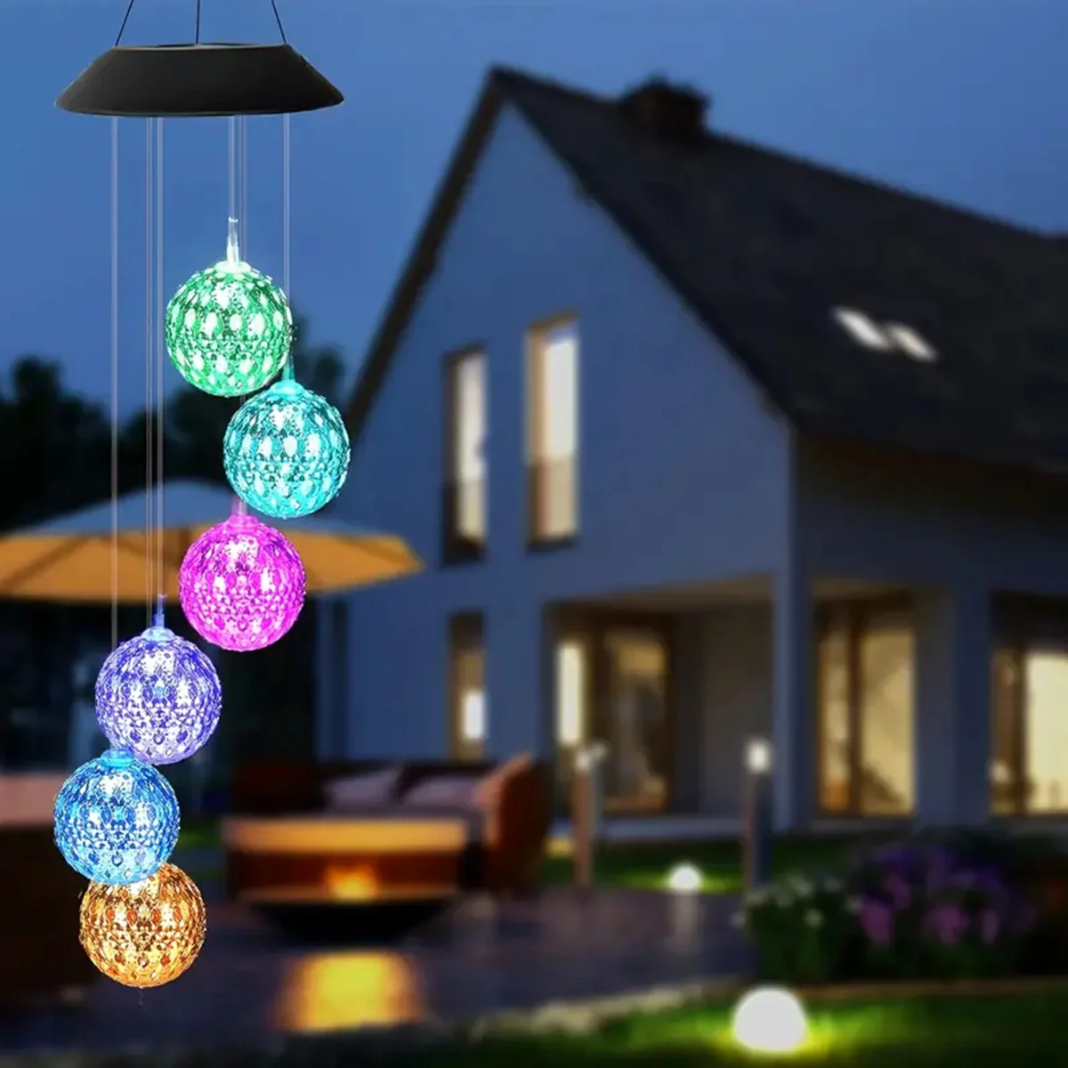 1pc Solar Moroccan Ball Wind Chime Lamp Villa Arrangement Colorful Hanging Light For Home Patio Grass and Terrace Decoration