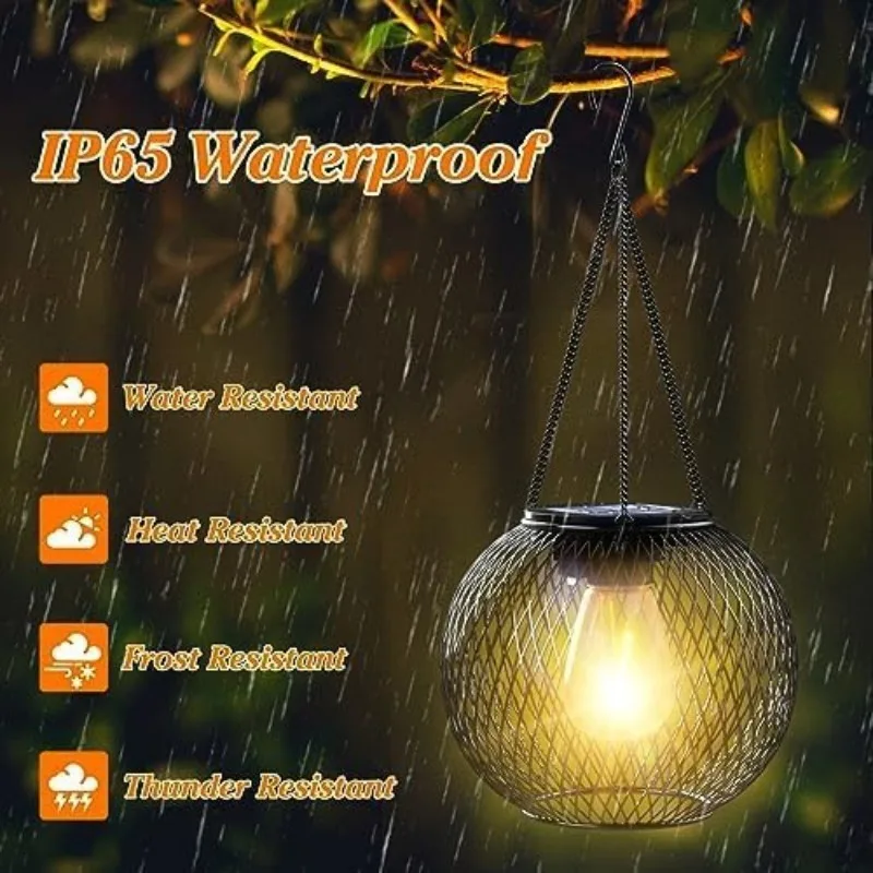 

Solar Iron Art Retro Mesh Pendant Outdoor Garden Courtyard Tungsten Wire Lamp Decorative Hollow Atmosphere Lantern Jardin