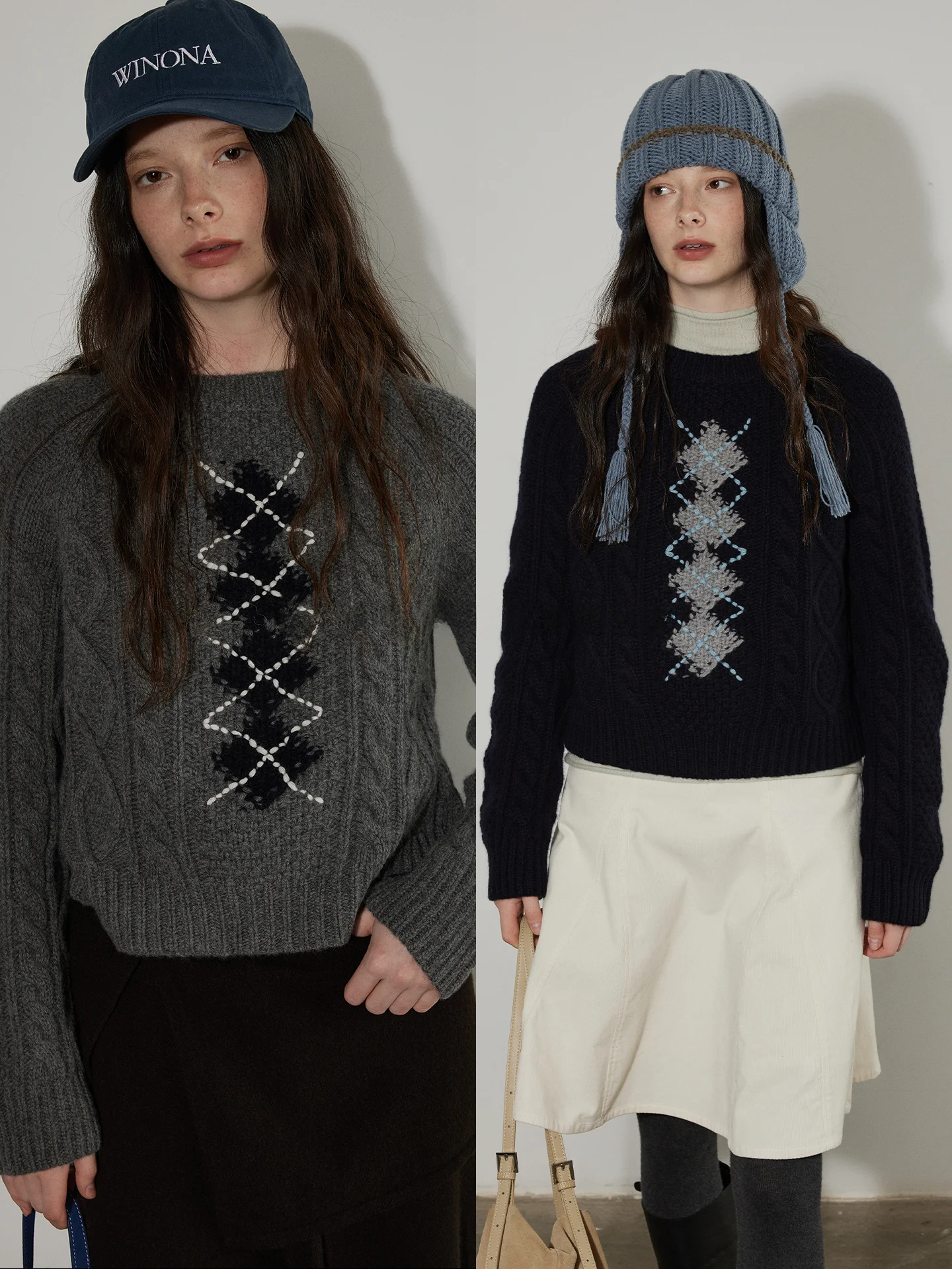 

Lofi Choose Vintage Diamond Soft Cozy Knitted Sweater Women Winter New Design Loose Top round Ne Long Sve Regular Fit