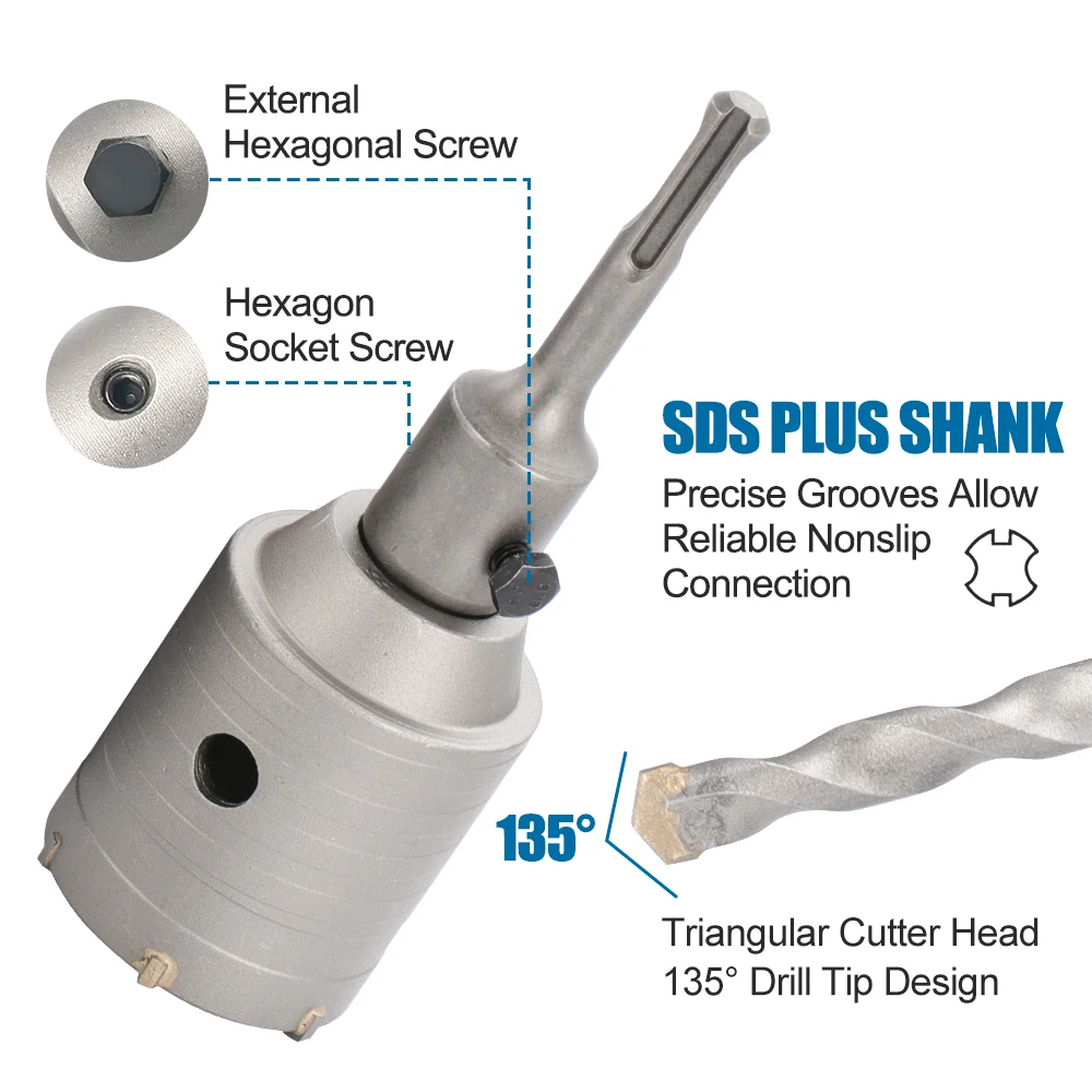 xuchuan-45-60-80-100mm-sdsプラス壁穴あけドリルビットコンクリートホールソーホールカッターコンクリートセメント石材穴あけ工具