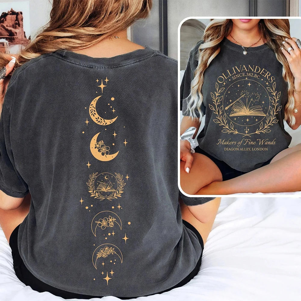 Vintage Ollivanders Wand Shop Wizard HP Comfort Unisex Shirt Universal Magic Cotton Short Sleeve Washed Shirt Y2K Streetwear