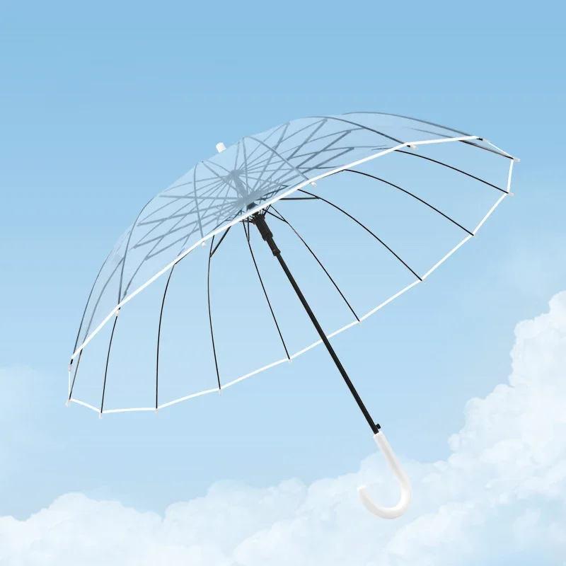 Paraguas Transparente Resistente al Viento con 16 Varillas, Paraguas de Mango Largo para Mujer, Impermeable, Paraguas Grande Semi-automático para Lluvia
