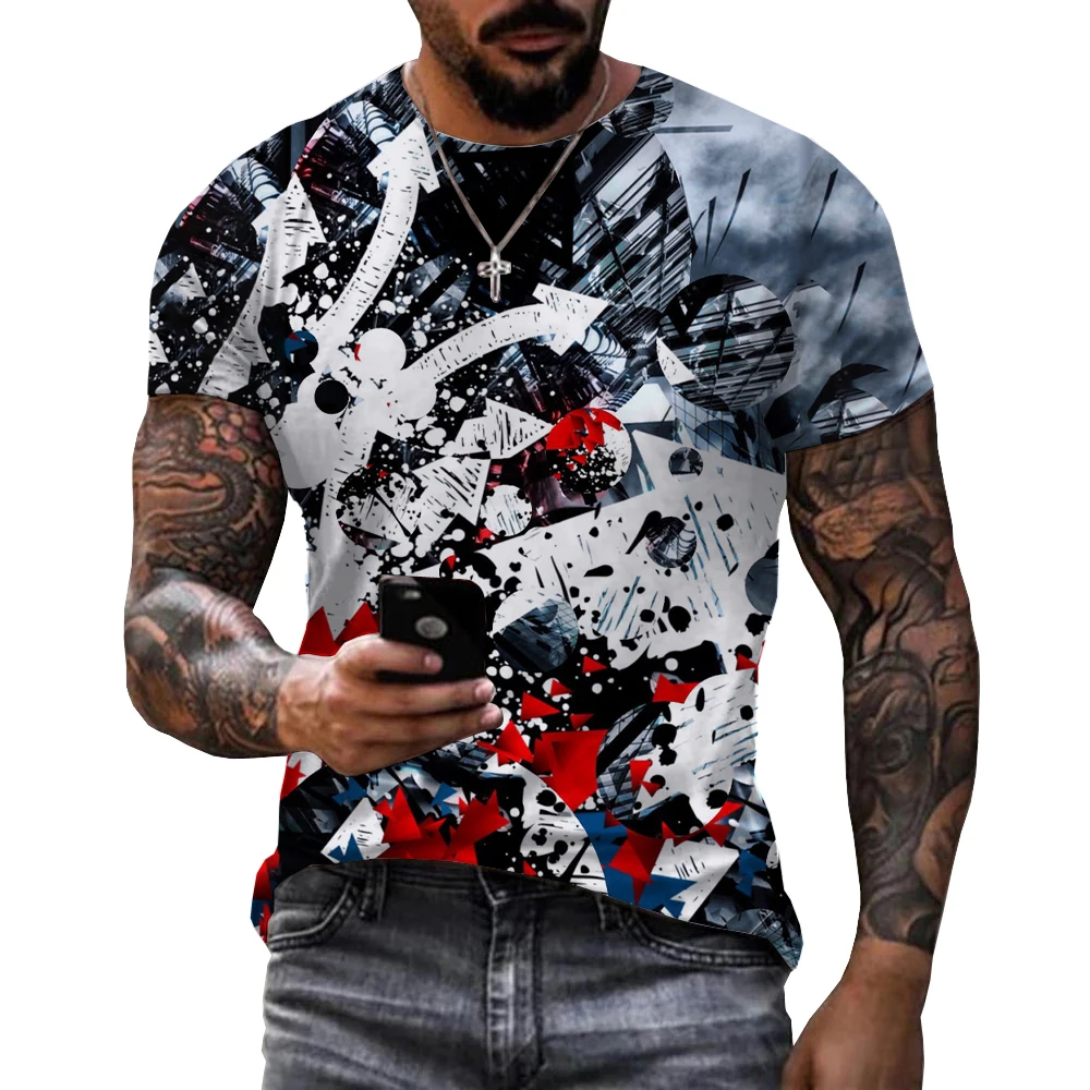 New Fashion Europe and America Retro Graffiti Men T-shirt Summer Trend Casual Personality Street Style Printed Short Sleeve Tees