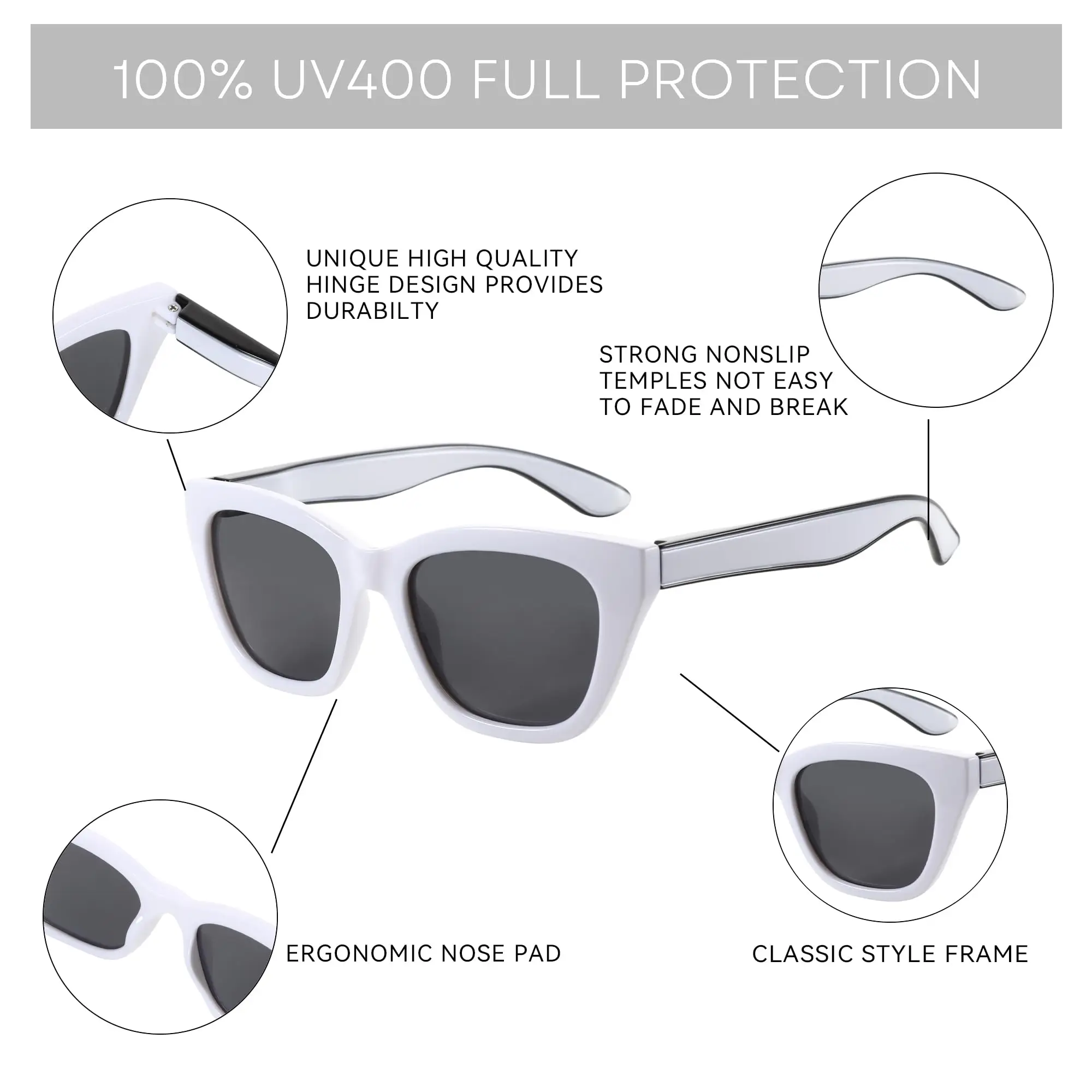 نظارات شمسية BLUEMOKY خفيفة الوزن للنساء على شكل عين القطة مستقطبة للحماية من الأشعة فوق البنفسجية 400 بتصميم كلاسيكي أنيق ومريح مناسب للارتداء طوال اليوم