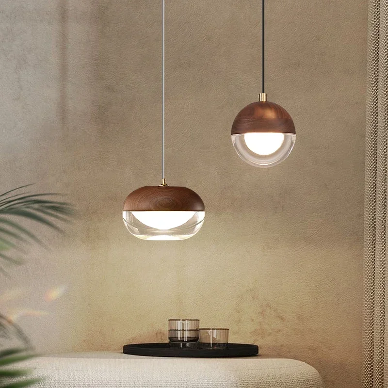 

Simple Modern LED Nordic Individual Luxury Wood Glass Pendant Lights Indoor Lighting Bedroom Bedside Restaurant Bar Cafe Study