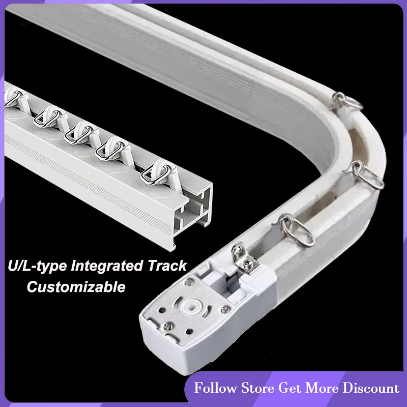 Customize L/U Type 90 Degree Electric Curtain Rail Rod Integrated Track For Aqara C3 Tuya Dooya Smart Zigbee Wifi Curtain Motor