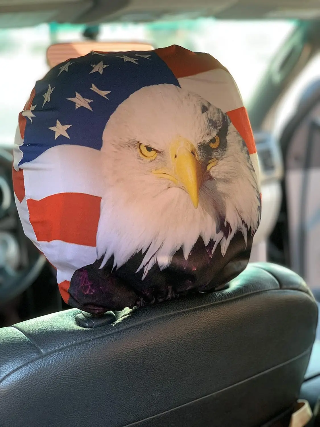 American Eagle Headrest Covers for Cars - Set of 2, Patriotic Memorial Day, Eagle, Head Rest Protectors, 4th of July, Red, White