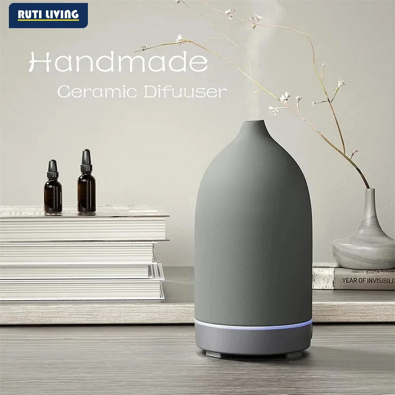 RUTI New Ceramic Air Humidifier Aroma Diffuser Aromatherapy Cool Mist Ultrasonic Essential Oil Diffuser With 7 LED Humidifier