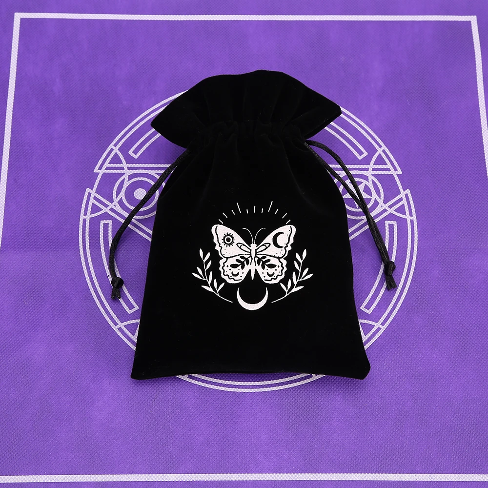 1 stücke Schwarz Samt Tarot Lagerung Tasche Mini Kordelzug Paket Hexe Wahrsagerei Kristall Tasche Tasche Würfel Halter Brettspiel Gold – Detail 18