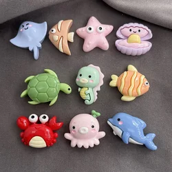 10pcs Mini Turtles Crabs Fish Starfish Figurine Flat Back Embellishments Scrapbooking Materials Aquarium Accessories