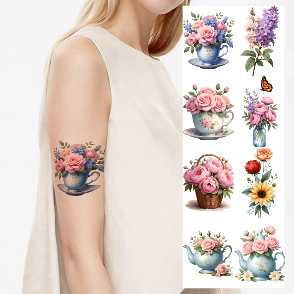 

9pcs Temporary Tattoo Floral Stickers Temporary Tattoo Stickers Botanical Stickers For Cheeks Women Boys