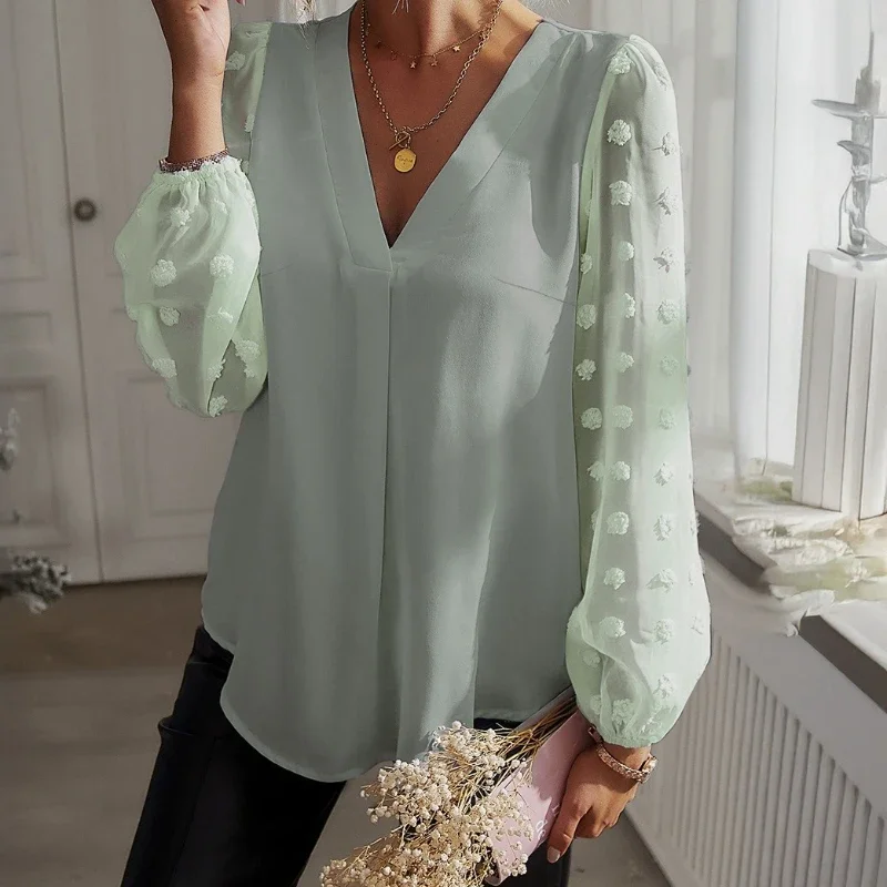 

Casual Vacation Style V-Neck Long Sleeve Blouse Women's 2026 Summer