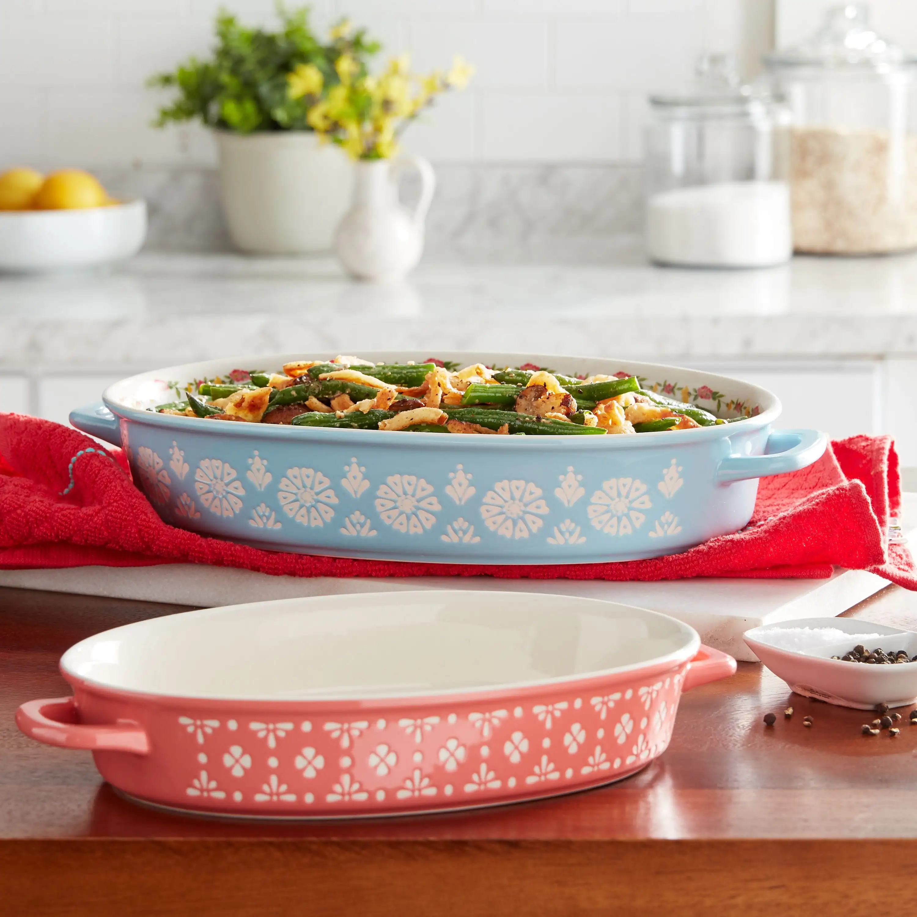 

Sweet Romance Blossoms Assorted Color Oval Ceramic Baking Dish, 2-Piece