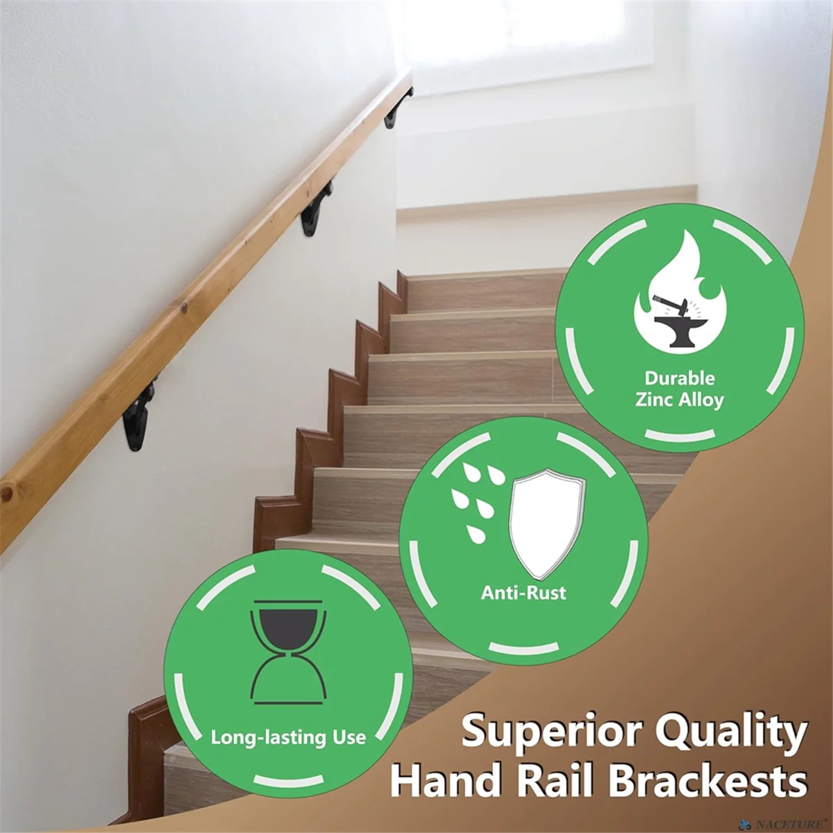 Кронштейны для поручней BAAQ для лестниц — 6 кронштейнов для поручней для внутренней лестницы или опоры для уличной лестницы, кронштейны для поручней