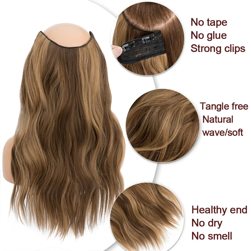 Benehair-extensiones de cabello sintético con Clip para mujer, 5 Clips, en forma de V, una pieza, 160g, 18 pulgadas de largo