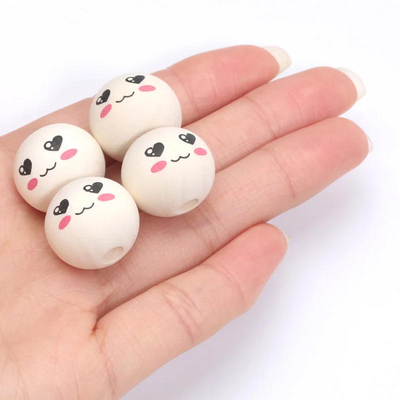 20mm 10pcs Wood Color Round Balls Smiling Wooden Beads For Jewelry Making DIY Jewelry Necklaces Decoration Handmade Accessories