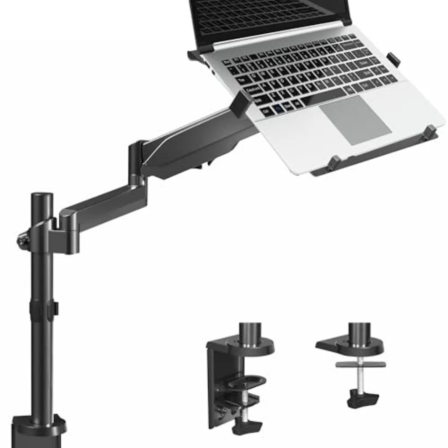 Desk-mounted universal laptop mount for 1015.6 inch devices black steel alloy with single tension arm VESA-compatible includes