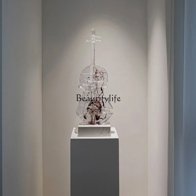 High-end transparent violin sculpture ornament Hotel clubhouse model room Art soft decoration
