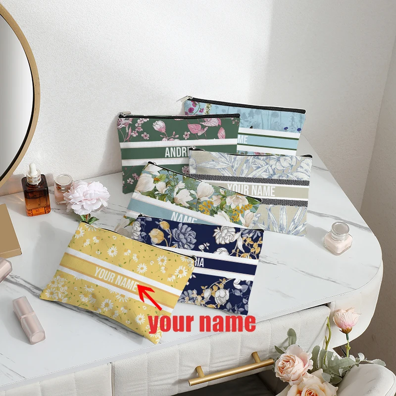 Custom Name Travel Cosmetic Organizer Women Office Supplies Storage Pouch Canvas Personalized Gift Makeup Bag Pencil Case Purse