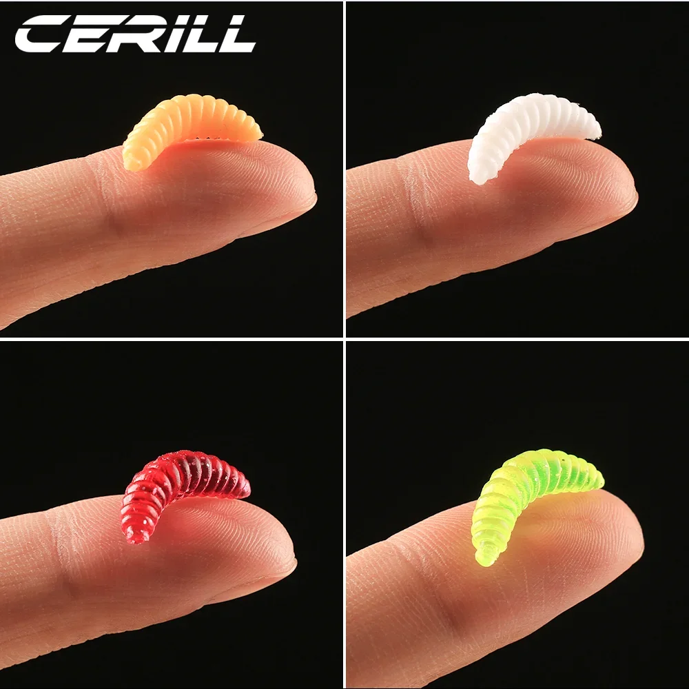 Cerill 100pcs/lot 2cm 0.4g Lifelike Maggot Grub Bait Soft Fishing Lure Silicone Glow Worm Bass Carp Larva Swimbait Earthworm