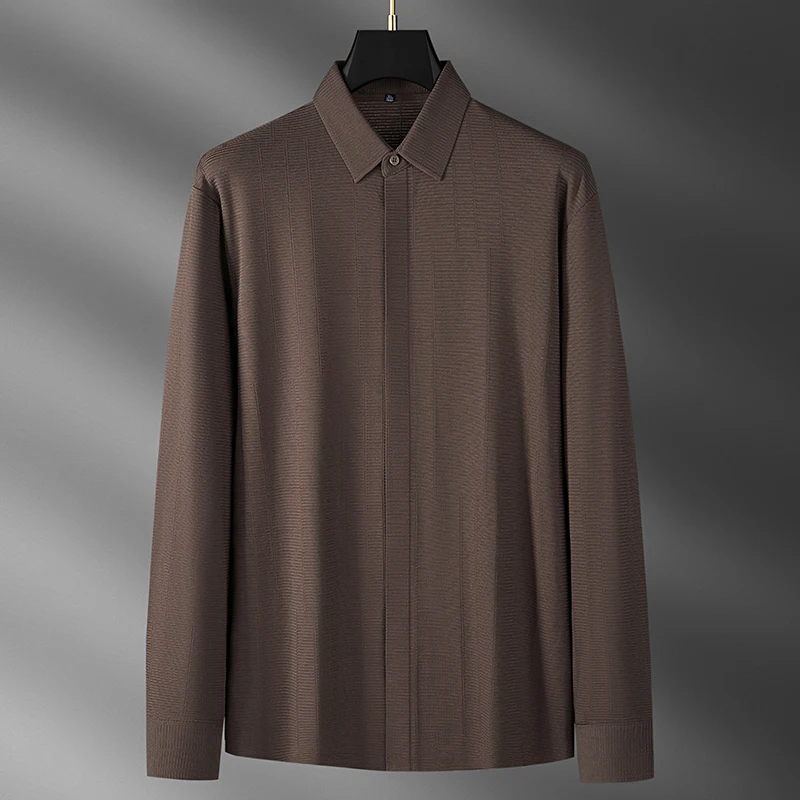 Lightweight and Relaxed Old Money Commuter Style Skin-Friendly Soft Modal Men's Slim-Fit Autumn Turn-Down Collar Hidden Button Long-Sleeve Shirt