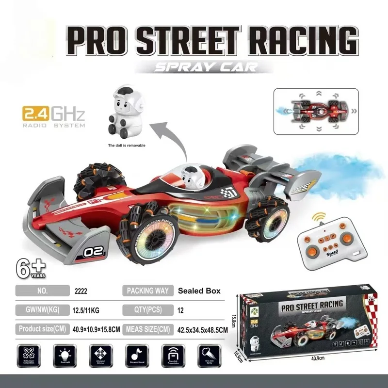 Remote Control F1 Formula Race Car Spray Drift 4wd Off Road Toy With Colorful Led Wheels Mist Spray Function For Boys Kids