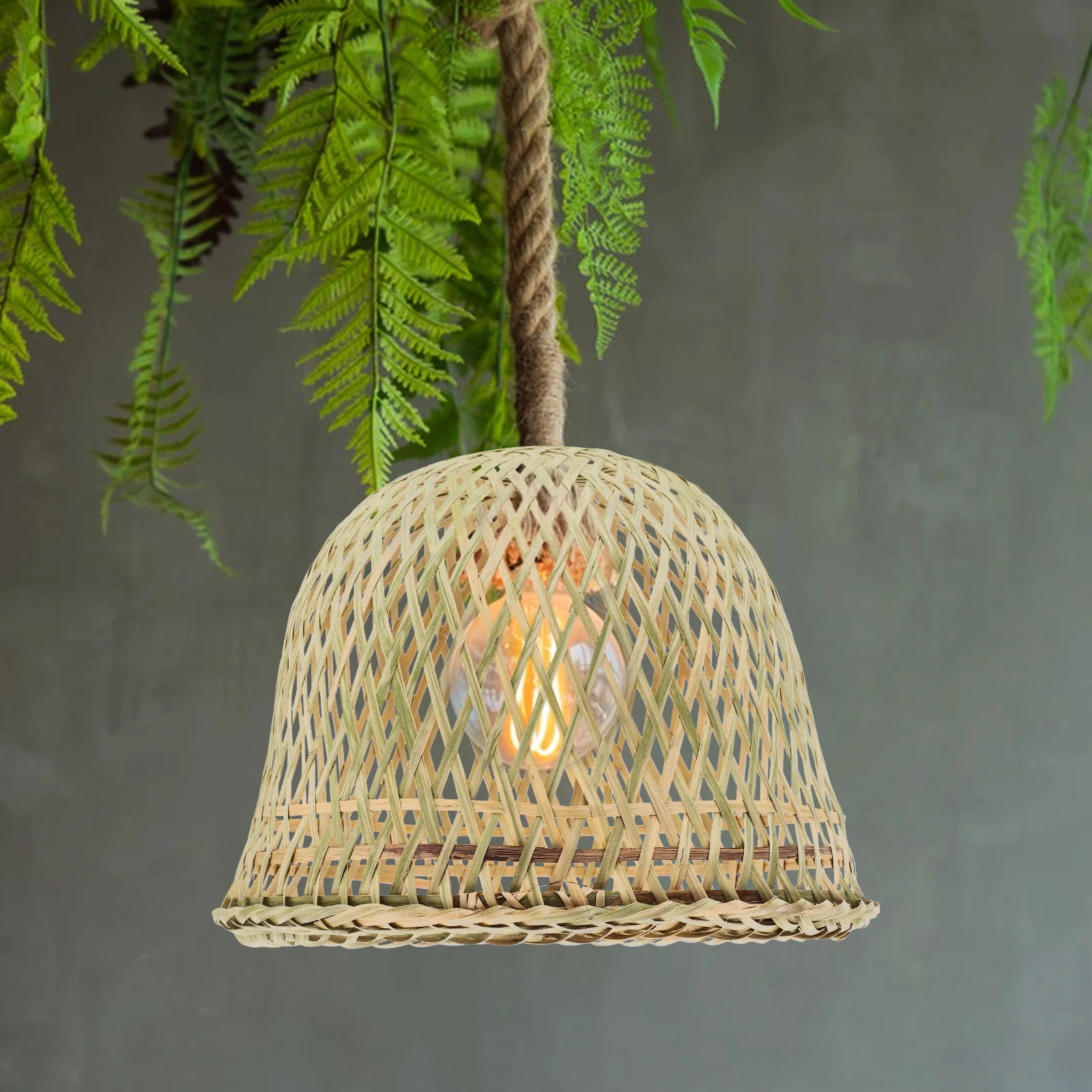 2 قطعة عاكس الضوء قلادة الخيزران المنسوجة غطاء خفيف معلق ريفي نمط الثريا الظل للمنزل فندق ديكور #3