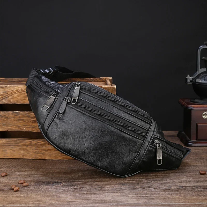 Men's Leather waist bag, Thin Outdoor Sports Tactical Men's Small Running Fanny Pack, cross body breast