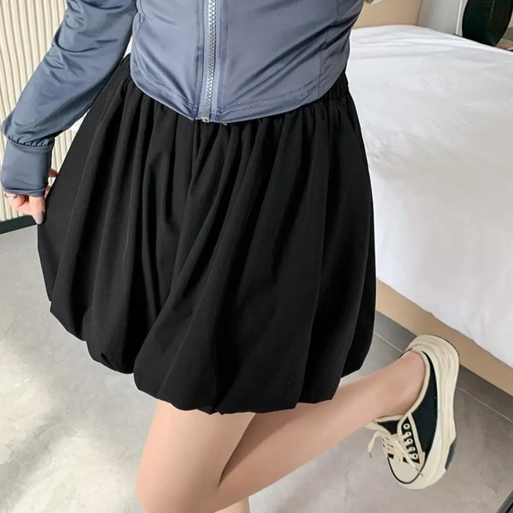 

Loose-fitting Skirt Women Low-waist Skirt Elastic Waist A-line Skirt with Bubble Hem Wide Leg Loose-fitting Mini for Women