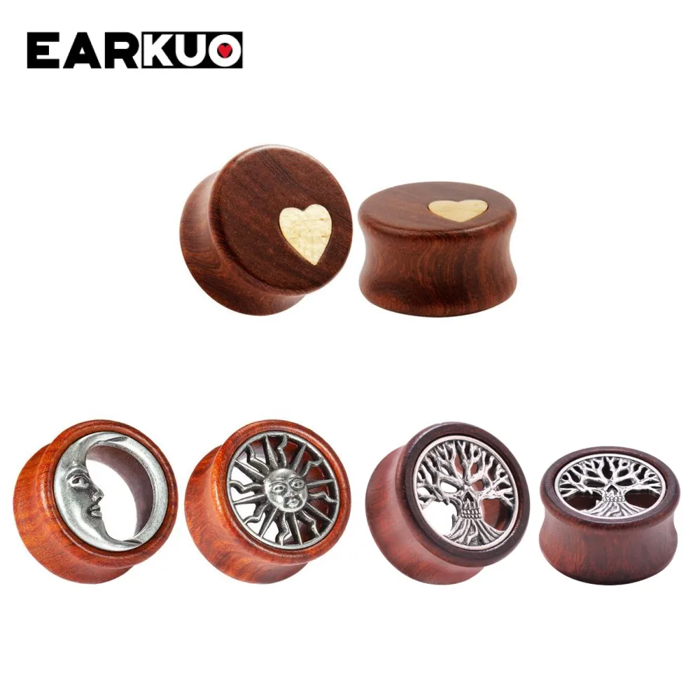 EARKUO Fashionable Style Wood Ear Gauges Tunnels Plugs Piercing Body Jewelry Earring Expanders Stretchers For Women Men 2PCS