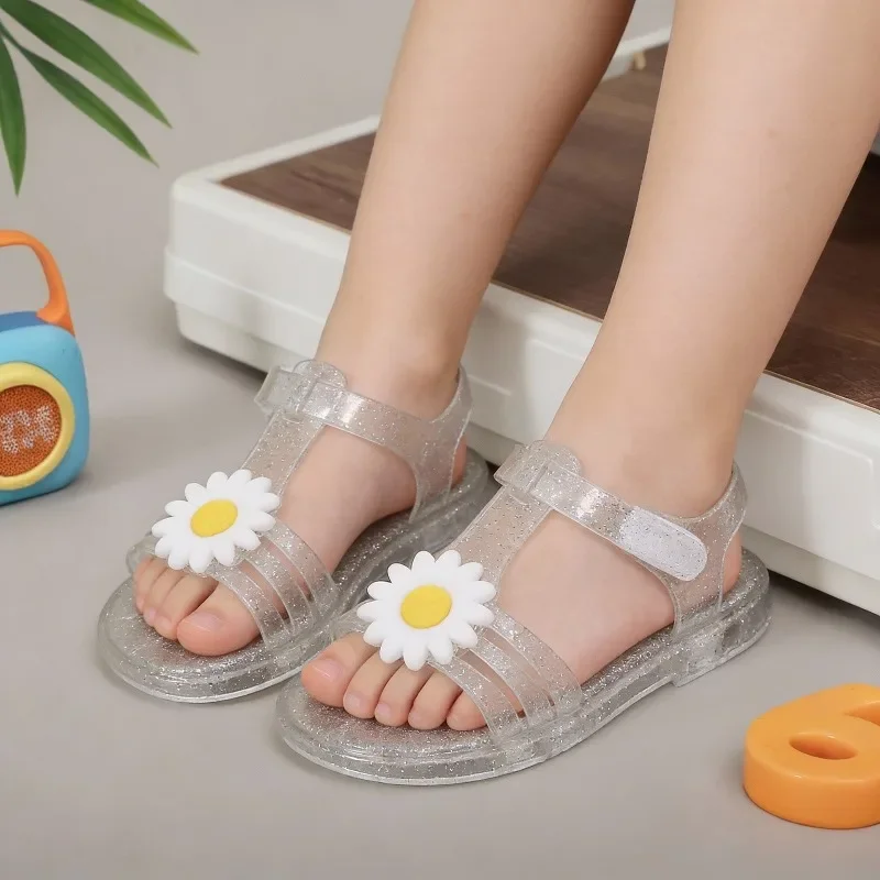 Summer Girls Flower Roman Princess Sandals Children Soft Sole Non-Slip Buckle Water Shoes Kids Casual Beach Shoes Leisure Sandal