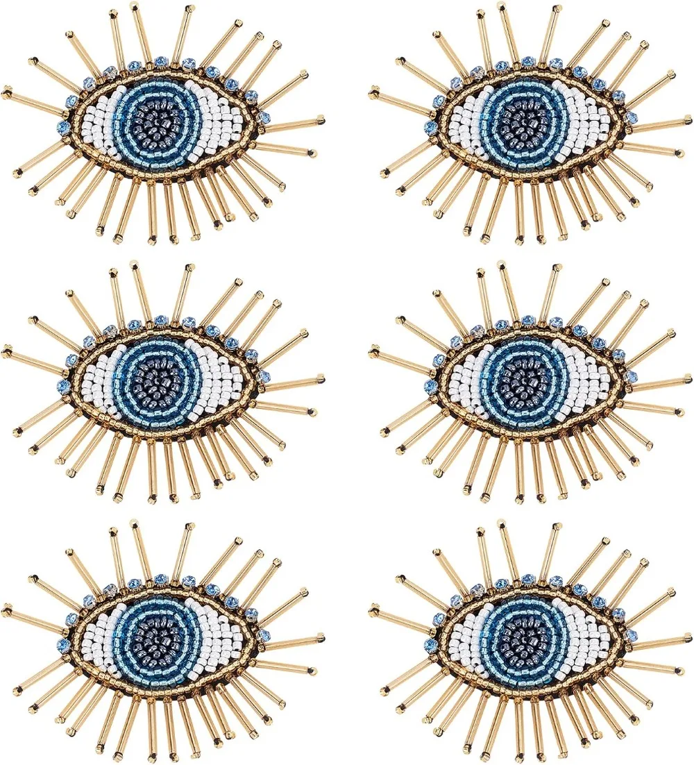 

6 Pcs Eye Beaded Patches for Clothes, Blue Evil Eye Sequined Patch Sew on Rhinestone Beaded Applique for Clothes Jackets Jeans
