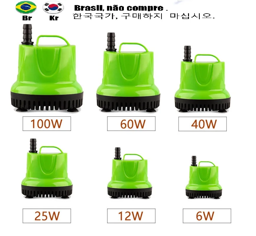 Submersible Water Pump for Fish Tank Pond, Hydroponics Garden Fountain, Ultra-Quiet Waterfall, 6W, 12W, 25W, 60W, 100W 110V-220V