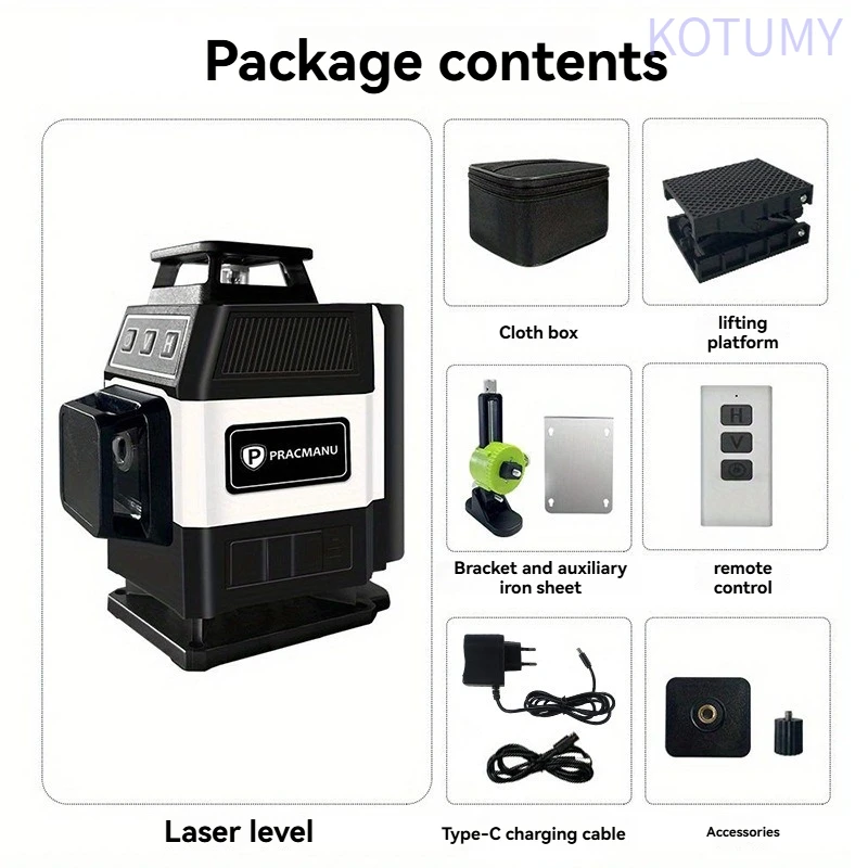 Mini 16-Line Laser Level, Self-Leveling High Precision Green Beam Cross Line Laser with Fine Lines for Wall Tiling, Includes Acc