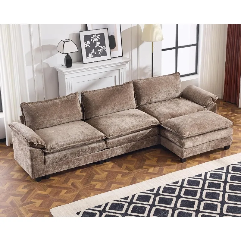 

22-дюймовый секционный диван, 3-местный глубокий диван с османским современным L-образным секционным диваном, обивкой из синели для жизни