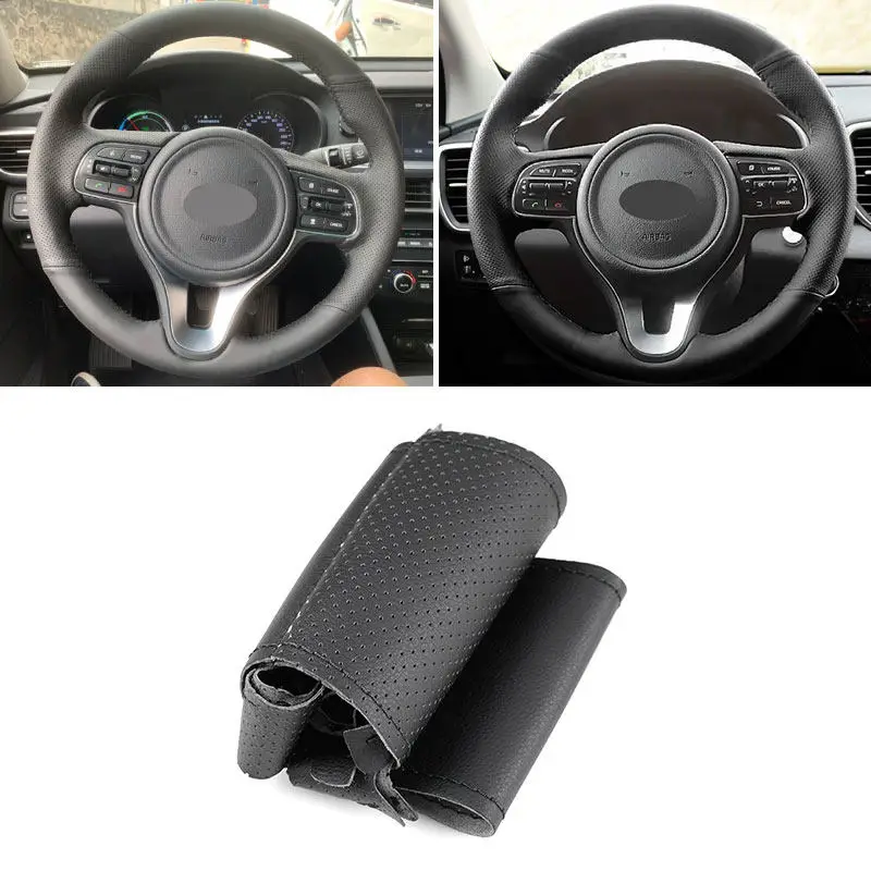 

Для Kia Sportage 4 KX5 K5 2016 2017, косы для рук на автомобиле, накладка на руль, черная перфорированная кожа из микрофибры
