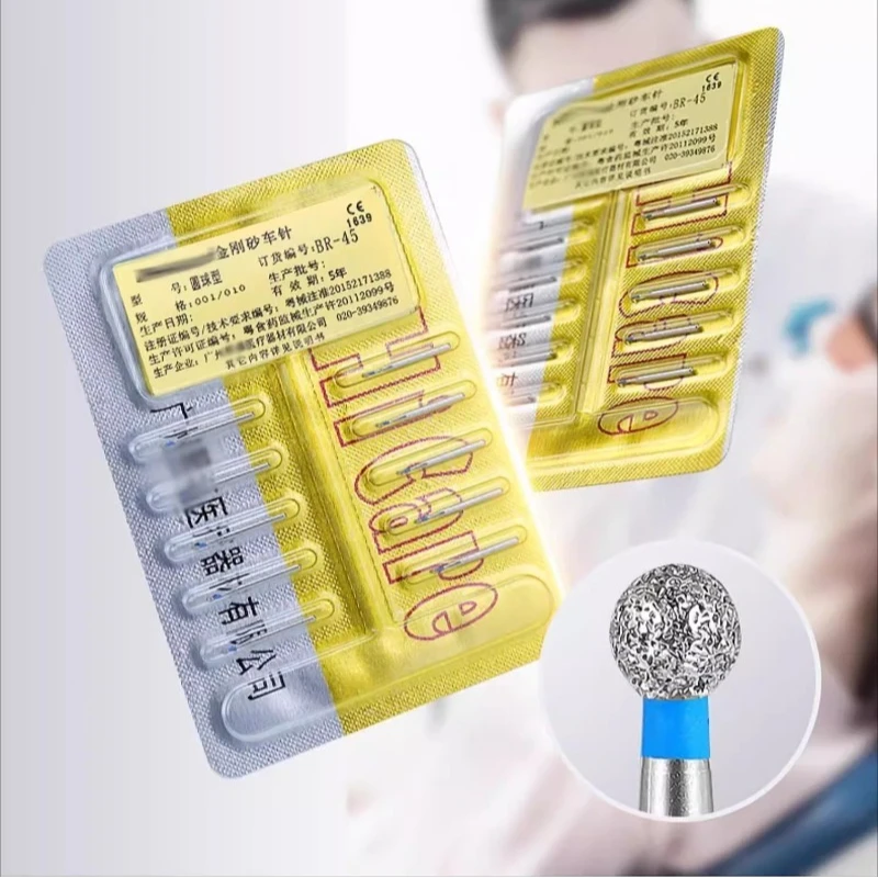 10Packs(100pcs) Dental Diamond Bur Dentistry BR Type Burs Standard/Coarse/Fine/Extra Fine for High Speed Turbine Dentistry Tools