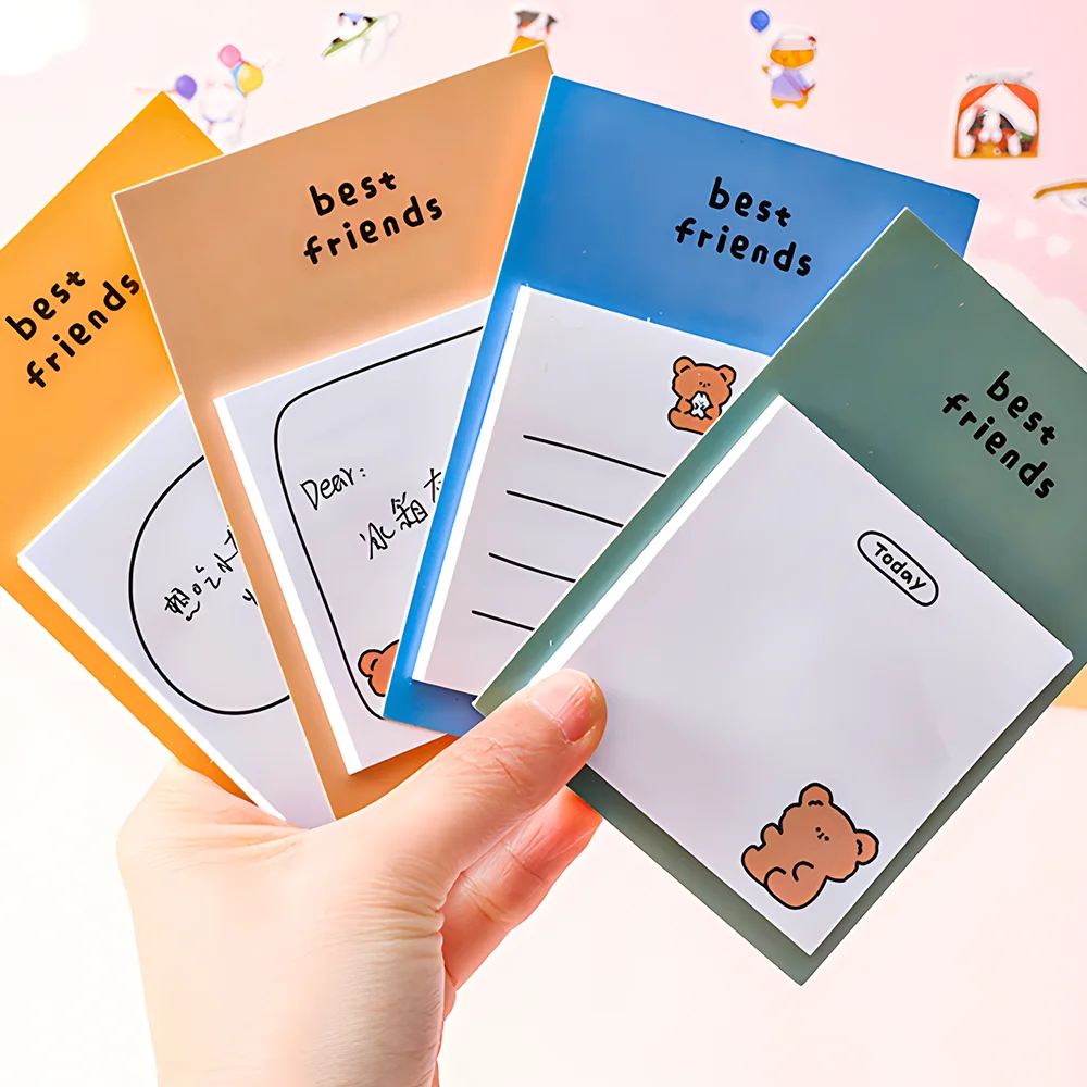 Notes autocollantes mignonnes d'ours Kawaii pour la rentrée scolaire, bloc-notes drôle, bloc-notes de poste, fournitures de bureau, liste de contrôle d'agenda de licence